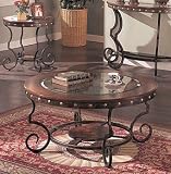 Ornate Iron Wood And Glass Top Table Set