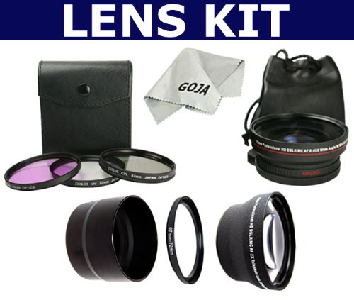 72MM 0.45X High Definition Wide Angle Lens with Macro Portion+ 2.0X High Definition Telephoto Lens + 67mm to 72mm Step Up Ring Adapter + 3 pcs. Filter Kit (FLD/UV/CPL) + Lens Tube Adapter + 1 Ultra Fine Microfiber Cleaning Cloth GOJA Logo For NIKON COOLPIX L100 L-100