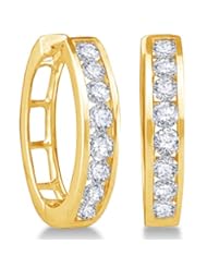 14K White Gold Large Channel Invisible Set Round Diamond Classic Round Hoop Earrings - (1.00 cttw)