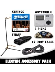 Guitar Accessory Pack - Includes: DAddario EJ16 Strings, KMC Ultra Stand, PlanetWaves Strap, Cable, Tuner & 3 Assorted Picks - PERFECT FOR BEGINNERS