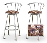 2 Tiger Face Animal Print Specialty / Custom Chrome Barstools with Backrest ....