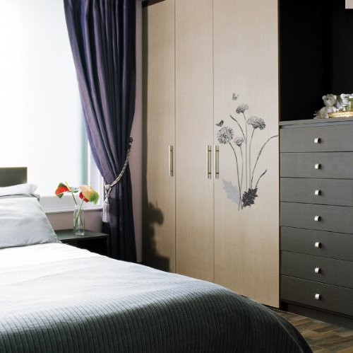 Easy Instant Decoration Wall Sticker Decal - Ink Sketched Flower and Butterfly