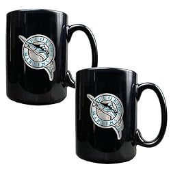 Florida Marlins MLB 2pc Black Ceramic Mug Set - Primary Logo by Great American Products