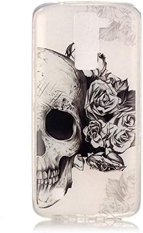LG K10 Case, LG Premier Case, VL Clear Bumper Floral Print TPU Soft Case Rubber Silicone Skin Cover for LG K10 + Free Universal Smartphone Ring Grip Stand (Skull)