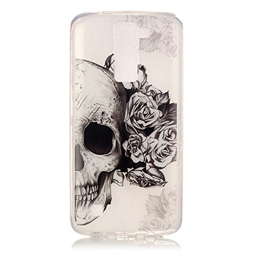 LG K10 Case, LG Premier Case, VL Clear Bumper Floral Print TPU Soft Case Rubber Silicone Skin Cover for LG K10 + Free Universal Smartphone Ring Grip Stand (Skull)