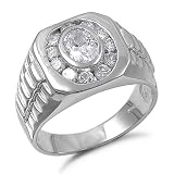Mens Watchband-Style CZ Ring Sizes 9 to 15
