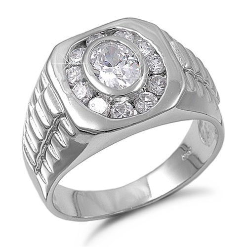 Mens Watchband-Style CZ Ring Sizes 9 to 15