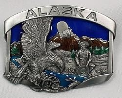 Alaska State 3-D Enamel Pewter Belt Buckle