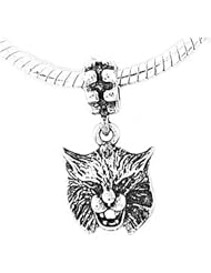 Sterling Silver Bobcat Head Dangle Bead Charm