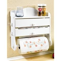 3-fach HOLZ K�chenrollenhalter WEISS - 37x38x14 cm - Papierhalter - Rollenhalter - Papierrollenhalter - inkl. Ablage