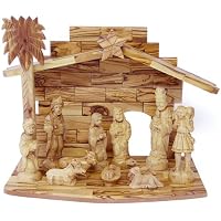 14 Pc Olive Wood Nativity Set with Stable