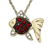 14k Yellow Gold Ruby and Diamond Fish Pendant, 18