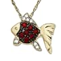 14k Yellow Gold Ruby and Diamond Fish Pendant, 18"