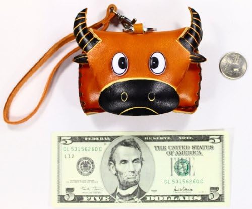 LittleKapsWorld Genuine Leather Bull Coin Purse Wristlet - Light Brown