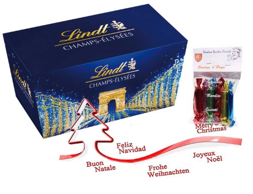 french ballotin 21 assorted chocolate milk and black champs elysées 220 gr-ballotin chocolat assortis champs elysées LINDT + 1 bag of barley sugar Théodore Bardin-Cuinet
