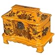 Handmade Yellow Leather Painted Gold Peony Pagoda Shaped 12" Storage/Gift Box