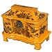Handmade Yellow Leather Painted Gold Peony Pagoda Shaped 12" Storage/Gift Box