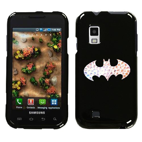  : SAMSUNG VERIZON ANDROID GALAXY S FASCINATE I500 HARD PLASTIC DESIGN BLACK AND WHITE BATMAN LOGO SWAROVSKI CRYSTAL DIAMOND SNAP ON CASE COVER