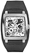 GUESS G10202G Skeleton Gears Stainless Steel Case Black Leather Watches