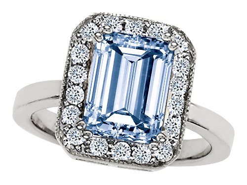 3.50 cttw 925 Sterling Silver Lab Created Emerald Cut Aquamarine Ring