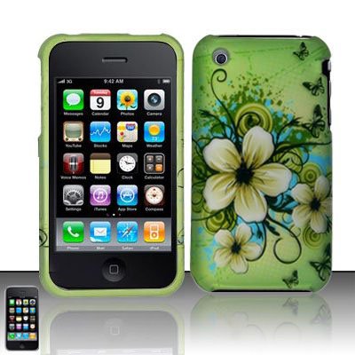 Apple iPhone 3g 3gs Apple Green Butterfly Flower Premium Design Snap-On Premium Phone Protector Hard Cover Case
