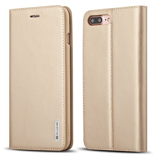 iPhone 7 Plus case,WenBelle [Genuine Leather] Slim Fit,Stand Feature,Premium Protective Case Wallet Flip Cases for Apple iPhone 7 Plus (Gold)