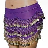 SEXY BELLY DANCER COSTUME HIP SCARF -LAVENDER W/GOLD COINS