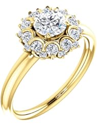 14K Yellow Gold Round Cut Diamond Flower Inspired Ring -- LIFETIME WARRANTY