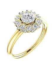 18K Yellow Gold Round Cut Diamond Flower Inspired Ring -- LIFETIME WARRANTY