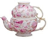 Gracie China 5-1/4-Inch Tea For One Set, Pink Peony Chintz with Gold Trim