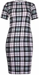 Plus Size Short Sleeves Checkered Print Polyester Midi Dress 