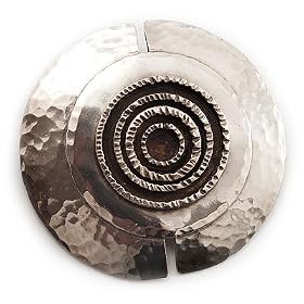 'Concentric Circles' Hammered Stainless Steel Ethnic Brooch - (handmade)
