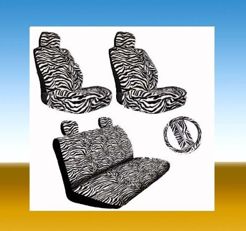 COUNTRY ONE BRAND WHITE ZEBRA CAR SEAT COVER 12-PCS SET FOR LOW BACK BUCKETS IN 2-TONE FOR 2-ROW FRONT AIR BAGS COMPATIBLE