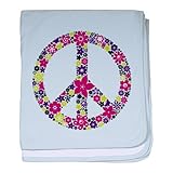 IMAGE OF Baby Blanket Sky Blue Flowered Peace Symbol PYP