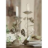10 Inch High Metal Taper Holder with Rose Flowers