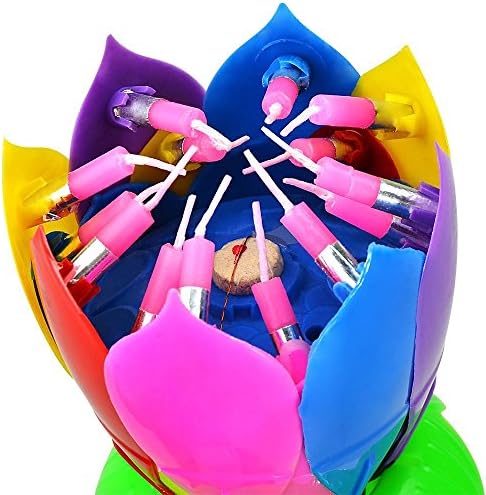 Fondlife Amazing Romantic Musical Lotus Rotating Two Layers with 14 Small Candles Lotus Happy Birthday Candle, White, Yellow, Pink, Color (3pcs) (3color)