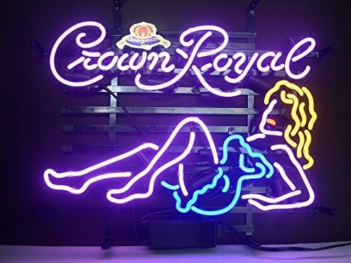 Free Shipping!Super Bright! New Crown Royal Whiskey Girl Sign Handcrafted Real Glass Neon Light Sign Home Beer Bar Pub Recreation Room Game Room Windows Garage Wall Sign 19x15 inches