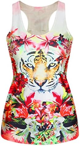 YauYau Top Women Emoji Skull T-Shirt Sleeveless Ladies Tank Vest tiger flower On