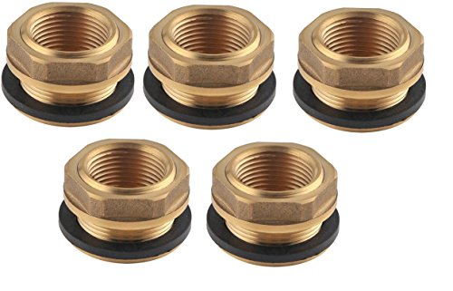 Decent Solution Solid Brass Rain Barrel Bulkhead Fitting, 3/4 Inch Female Threaded (5)