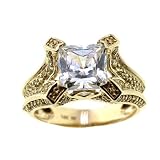 Cubic Zirconia: 14K Yellow Gold Princess Cut and Canary Yellow Ring with Signity CZ