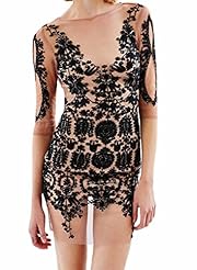 Sheer Lace-Up Mesh Cutout Polyester Elbow Length Sleeves Mini Dress 