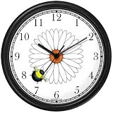 Bee on Daisy Flower - Bee or Bumblebee - JP Wall Clock by WatchBuddy Timepieces (Black Frame)