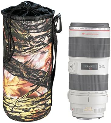FotoTech Extra Large Size Extra Padding Easy Drawstring Closure Camouflage Neoprene Lens Pouch Bag Cover for Canon, Nikon, Sony, Panasonic, Fujifilm, Olympus, Pentax, Sigma with FotoTech Velvet Bag