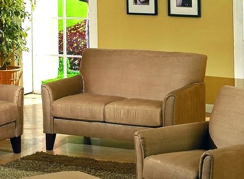 Contemporary Peat Microfiber Sofa Loveseat