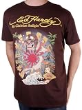 ED HARDY Christian Audigier Mens T Shirts Short Sleeve Tattoo Kamikaze Brown Crew