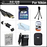 32GB Accessories Kit For Nikon Coolpix S6200 S8200 Digital Camera Includes  ....