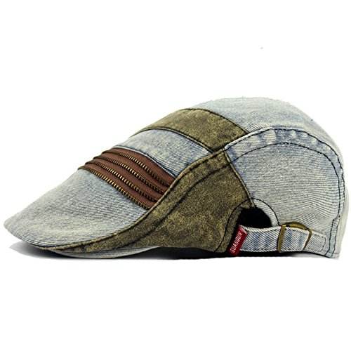 Idopy Unisex Denim Newsboy Hat Zippers Ivy Irish Duckbill Baker Boy Cap