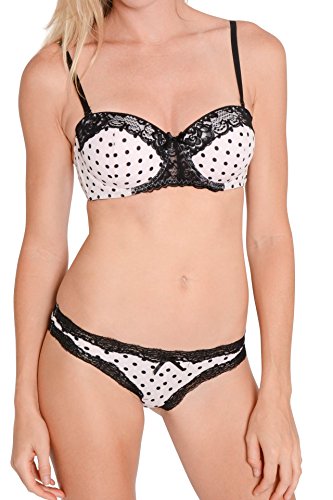 Hers by Herman Women's Baby Polka Dot Push Up Bra Bikini and Thong Set of Three