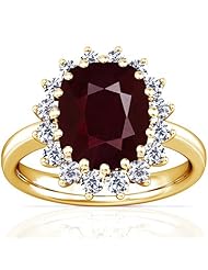 18K Yellow Gold Cushion Cut Ruby Ring With Sidestones (GIA Certificate)