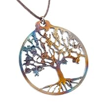 Tree of Life iridescent Pendant Necklace on adjustable natural fiber cord